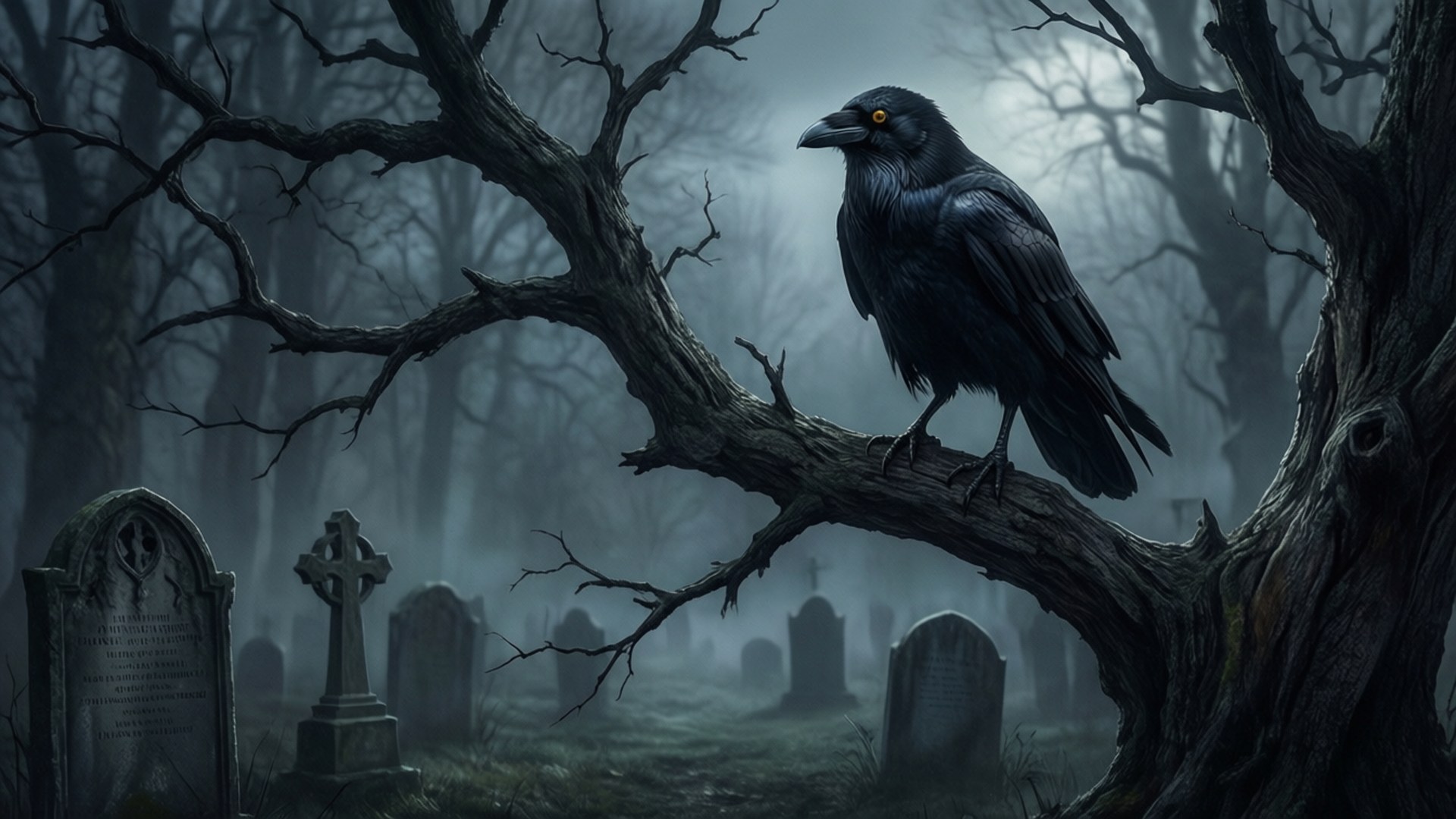 Crow in the Graveyard by Wallpapers.art Studio