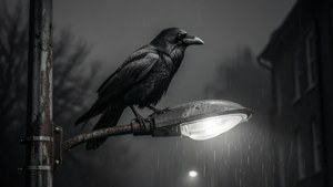 Crow on Rusty Streetlamp