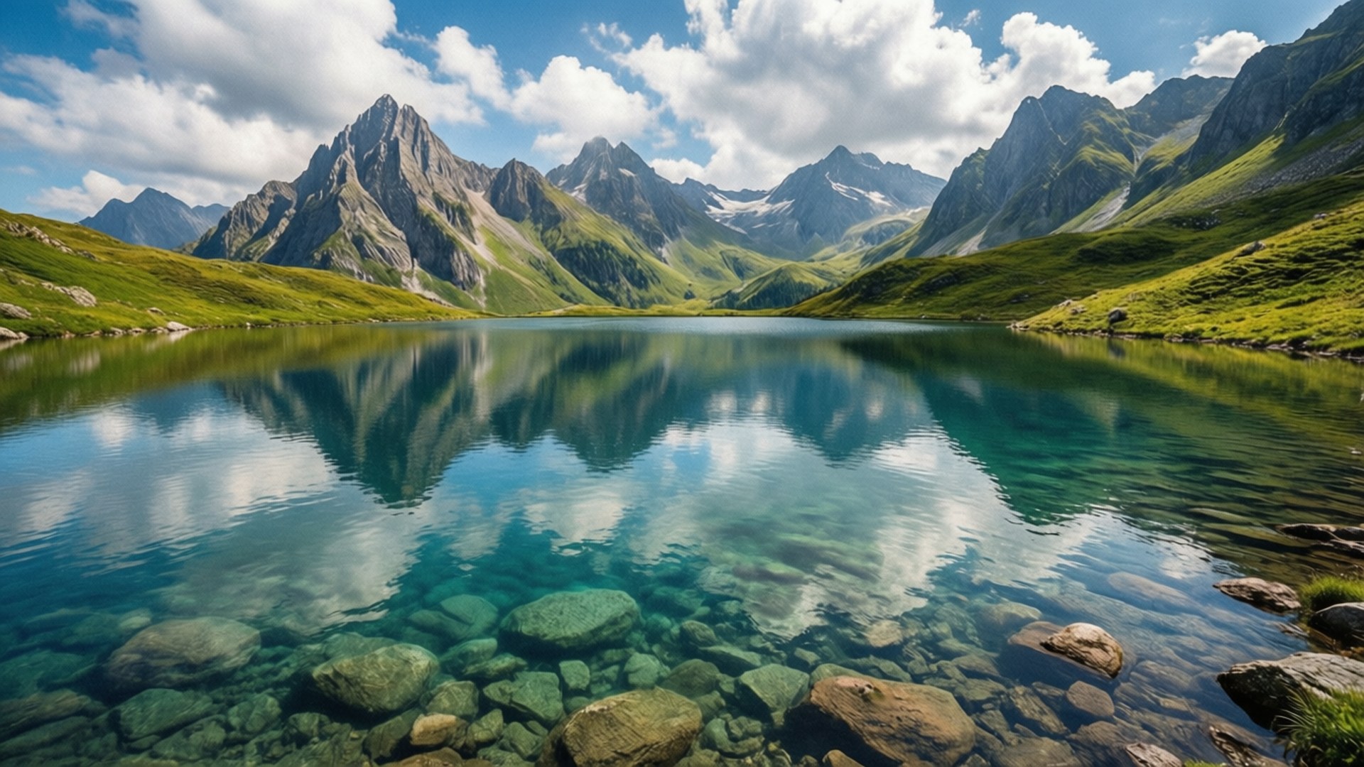 Crystal Clear Mountain Lake by Wallpapers.art Studio