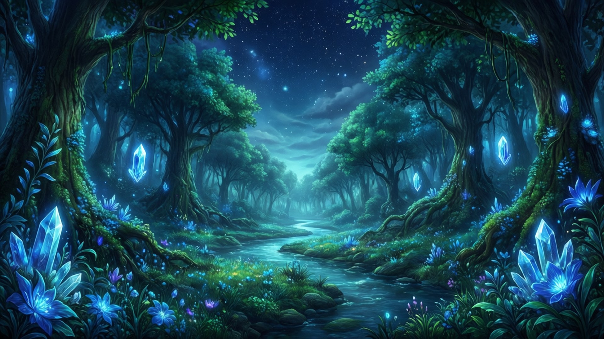 Crystal Forest Night by Wallpapers.art Studio