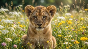 Cub in Flowers