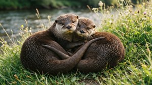 Cuddling Otter Pair