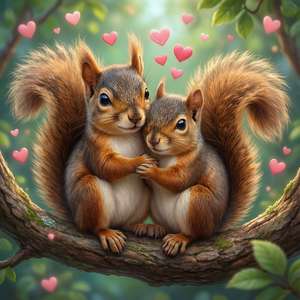 Cuddling Squirrel Couple