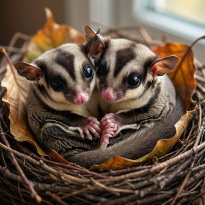 Cuddling Sugar Gliders