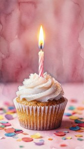 Cupcake with Candle Illustration