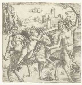 Cupido op een geit met twee satyrs