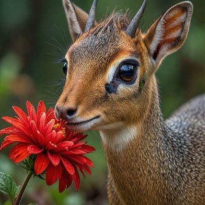Curious Dik-dik and Flower