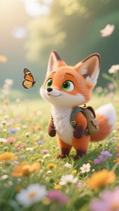 Curious Fox in Flowers