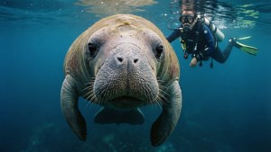 Curious Manatee and Diver