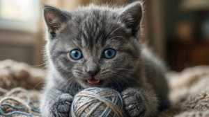 Cute Gray Kitten Play