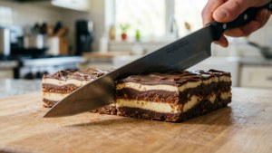 Cutting Nanaimo Bar with Knife