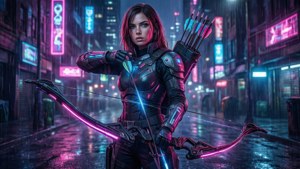 Cyberpunk Archer Cityscape