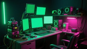 Cyberpunk Hacker Desk
