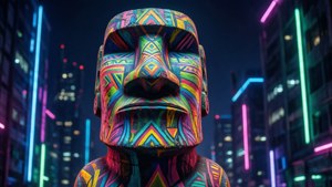 Cyberpunk Moai Neon