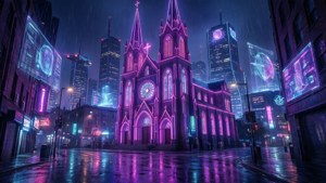 Cyberpunk Neon Church