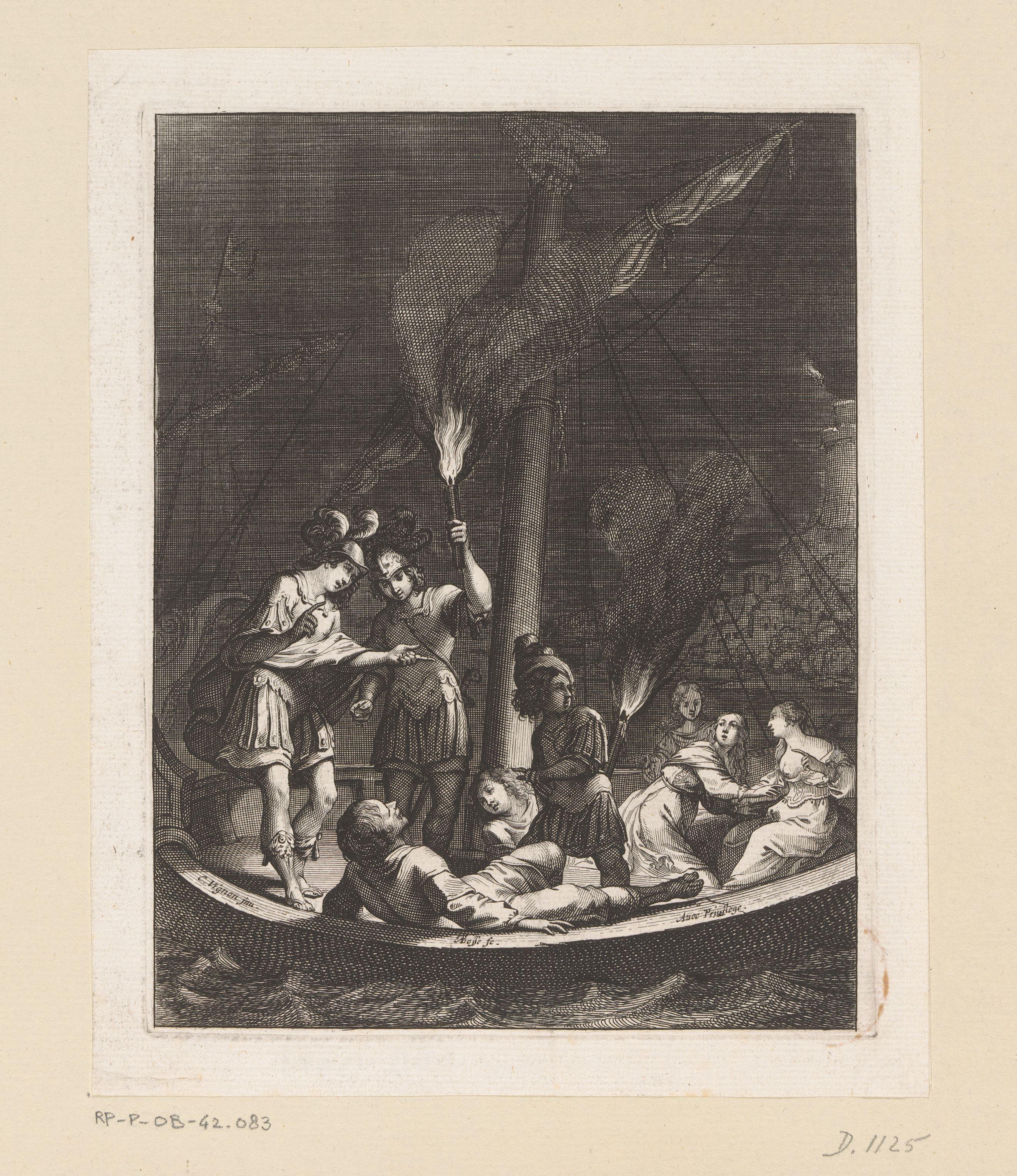 Cyllenie en Lépante herkennen elkaar op een boot by Abraham Bosse