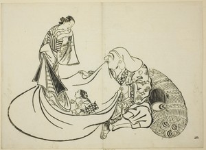 Daikoku revealing the contents of Hotei's bag, no. 2 from the series of 12 prints