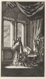 Daniël geknield voor een venster wordt bespied