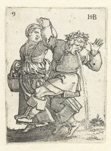 Dansend boerenpaar, man geeft over