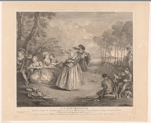 Dansend koppel in een landschap met overige figuren