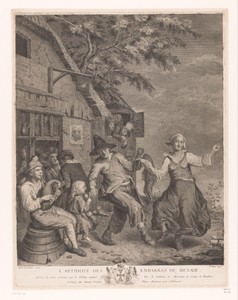 Dansend paar voor een herberg