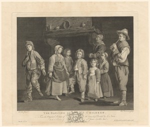 Dansende kinderen in een boereninterieur