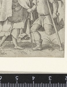 Dansende man en vrouw gekleed als boeren