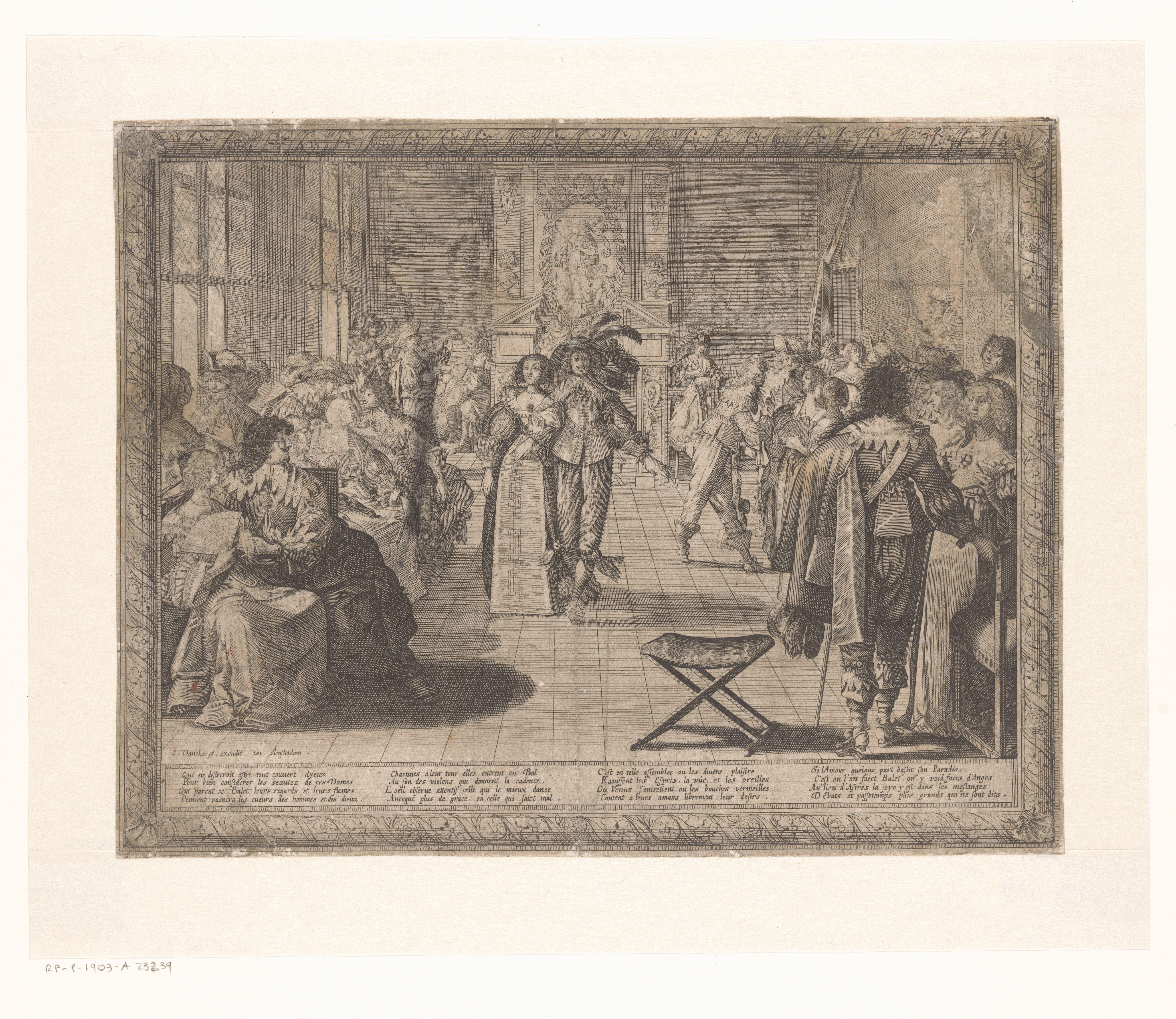 Dansende man en vrouw op een bal by Abraham Bosse