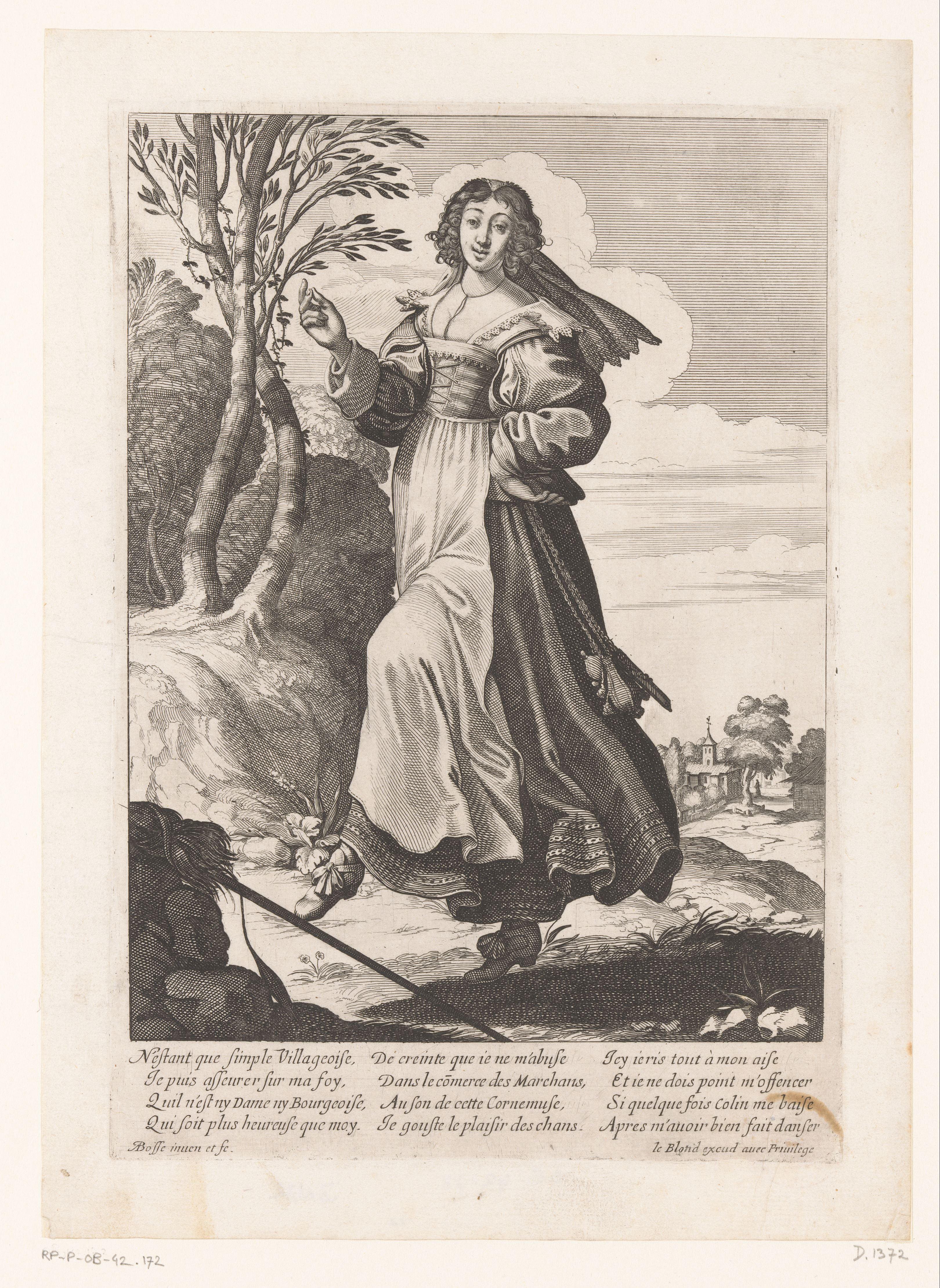 Dansende vrouw in een landschap by Abraham Bosse