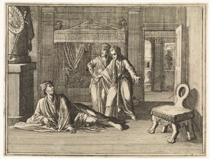 David bidt voor het leven van het kind van Bathseba