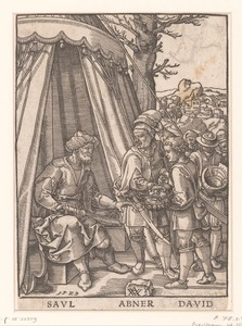 David met Abner toont Saul het hoofd van Goliath
