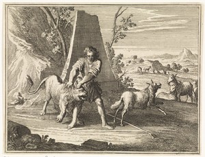 David verlost een schaap uit de muil van een leeuw