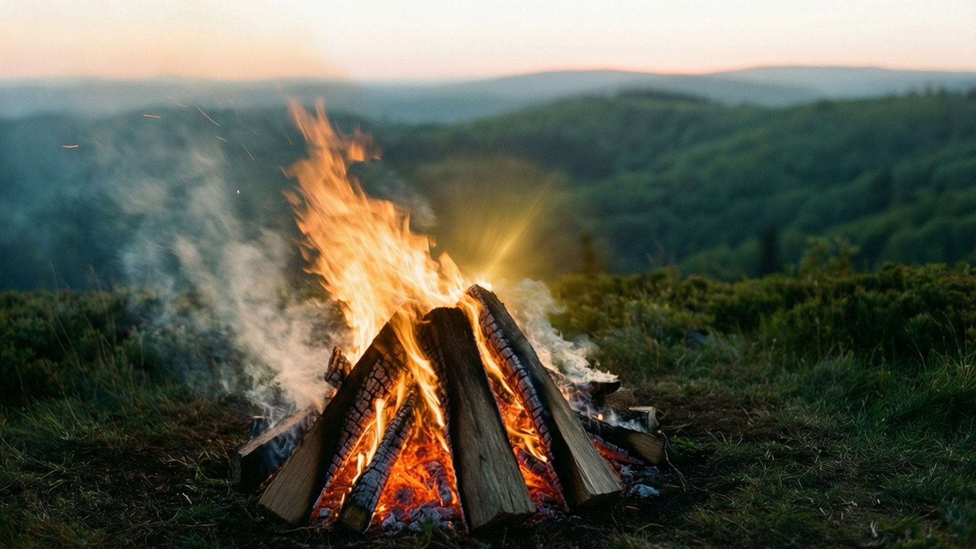 Dawn Hilltop Fire by Wallpapers.art Studio