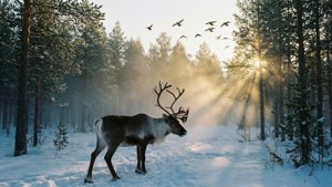 Dawn in the Snowy Forest