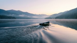 Dawn Lake Rowboat Wake