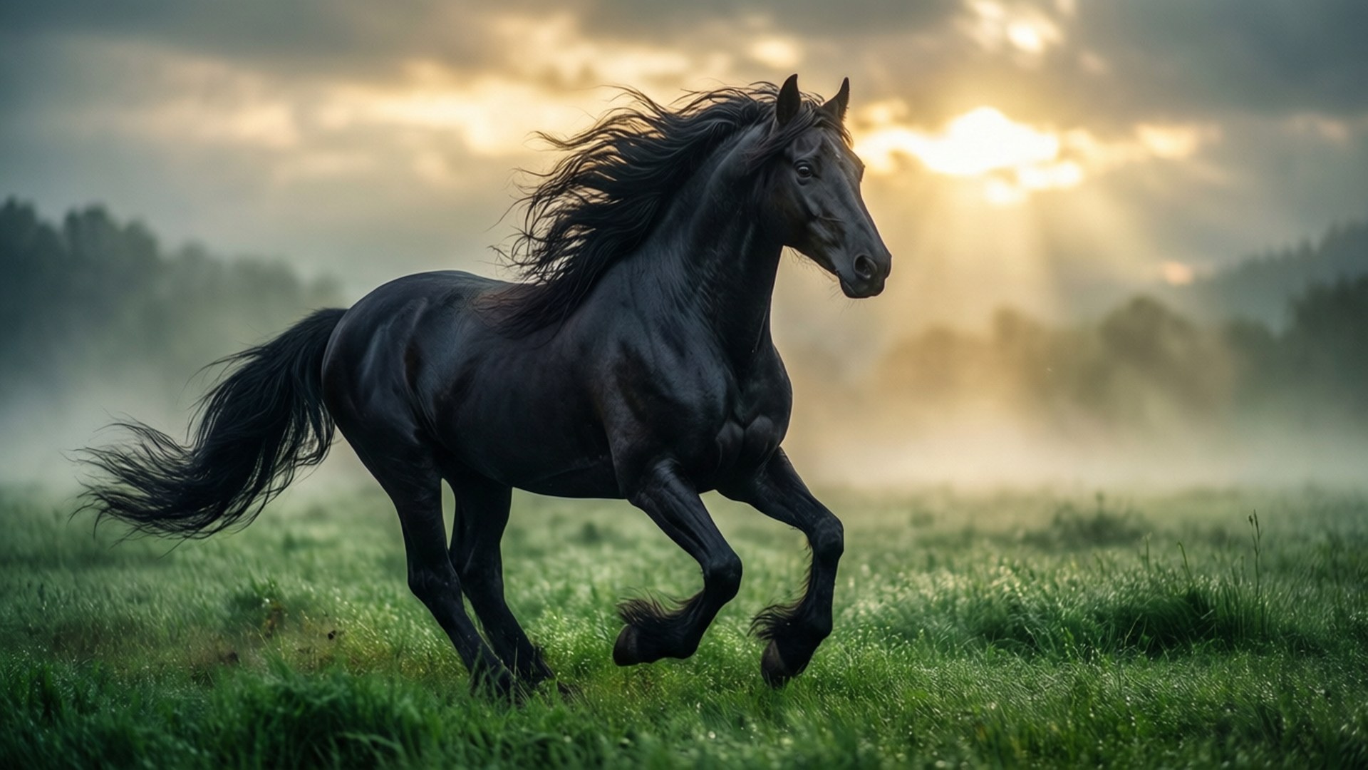 Dawn of the Dark Stallion by Wallpapers.art Studio