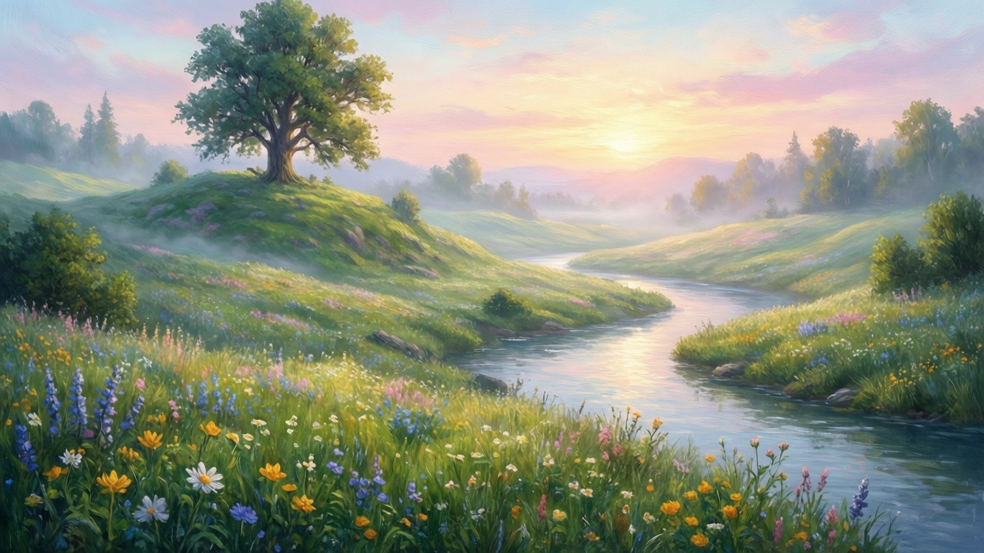 Dawn Overworld Hills by Wallpapers.art Studio