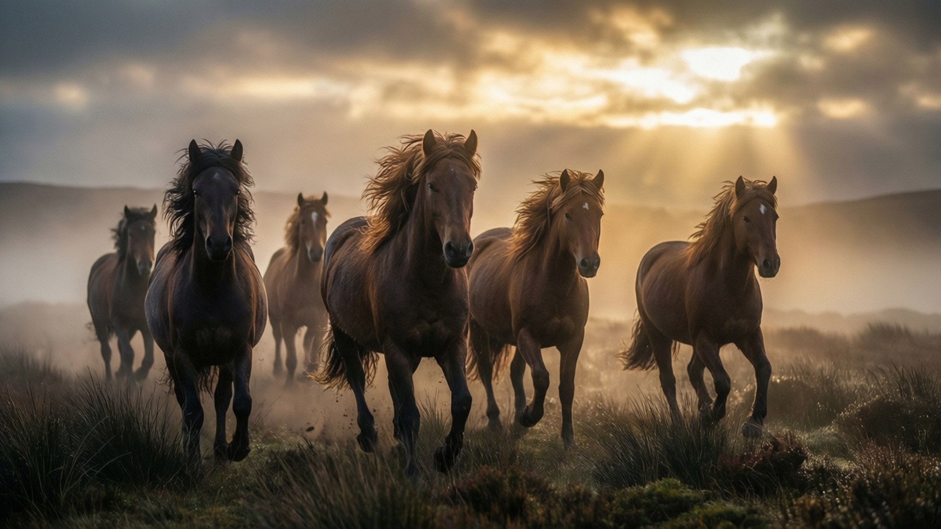 Dawn Stampede Across the Moor by Wallpapers.art Studio