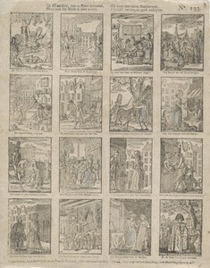 De afbeeldsels, hier in prent vertoond, / Doen zien dat mode in alles woont. / Gy kunt met deeze snaakeryen, / ô jeugd! uw oog en geest verblyen