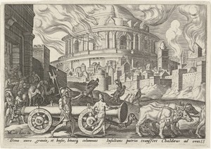 De Chaldeeën nemen de zuilen van de tempel van Jeruzalem mee