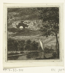 De Delftsevaart bij het molentje bij nacht