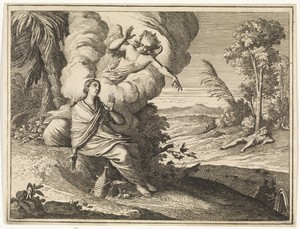 De engel wijst Hagar een bron in de woestijn
