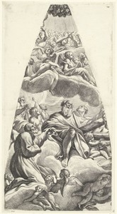 De heilige Andreas Avellinus en een geknielde heilige gezeten op een wolk