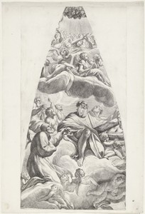 De heilige Andreas Avellinus en een geknielde heilige gezeten op een wolk