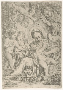 De Heilige Familie met engelen