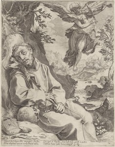 De heilige Franciscus getroost door een musicerende engel