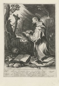De heilige Franciscus, knielend voor crucifix
