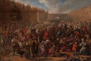 De hongerende bevolking na de opheffing van het beleg van Leiden