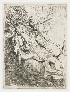 De kleine leeuwenjacht, met één leeuw