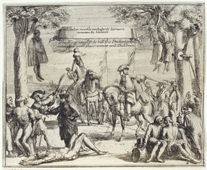 De Koning doot en moort de protestante leeraars vrouwen en kinderen. The King causeth to kill the Protestants ministers with their wives and children